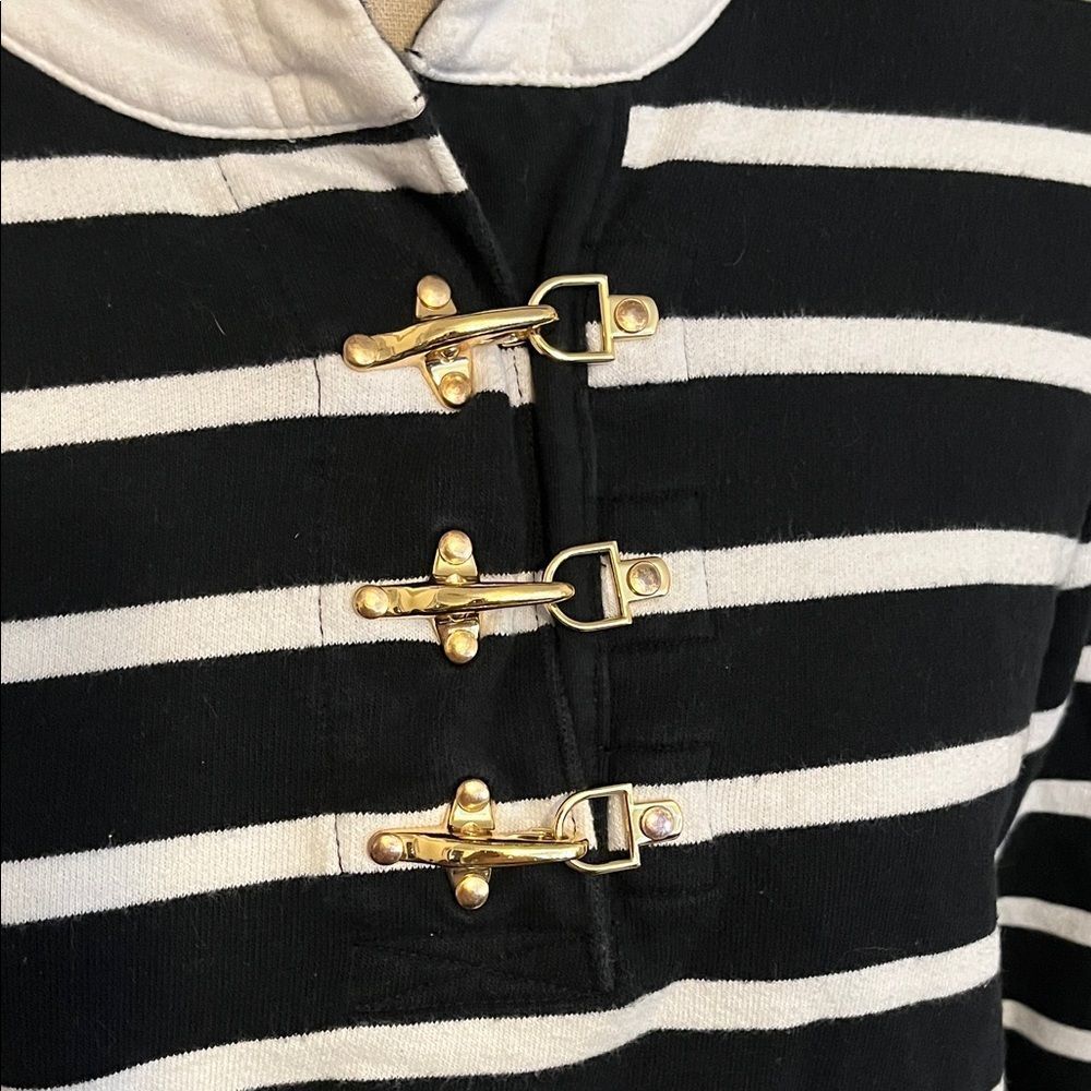 SOLD Lauren Ralph Lauren Black White Striped Hooded Top Nautical Coastal Preppy - Picture 3 of 8